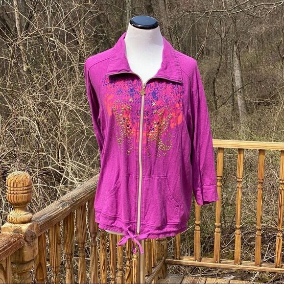 Oleg Cassini Sport Fuchsia Front Zipper Jacket Size Large - Picture 1 of 9